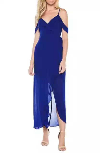 $260 Bardot Women'S Cobalt Blue Lalia Cold-Shoulder Faux-Wrap Maxi Dress Size 6