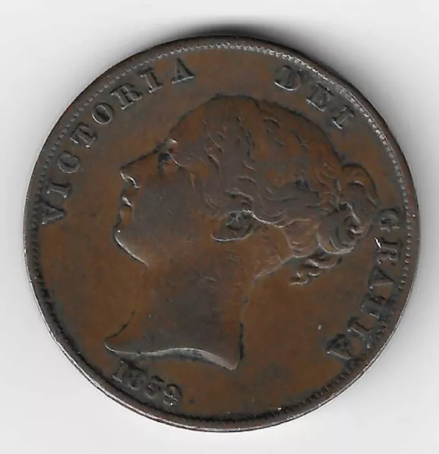 Queen Victoria Young Head 1859 Coinage Penny 1d British Coin