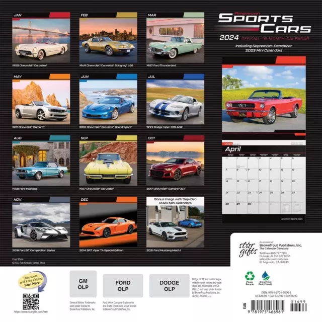 American Sports Cars OFFICIAL | 2024 12x24" Monthly Square Wall Calendar 2