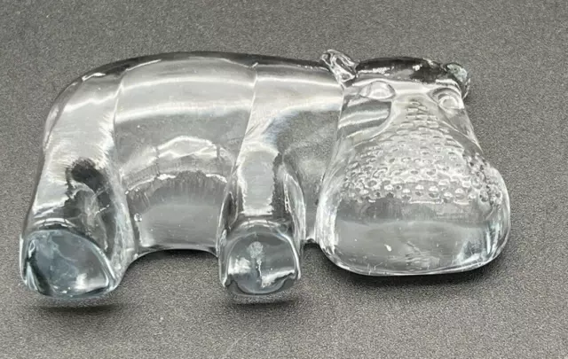 1970s Kosta Boda Bertil Vallien Zoo Series Art Glass Hippo Figurine Paperweight 2