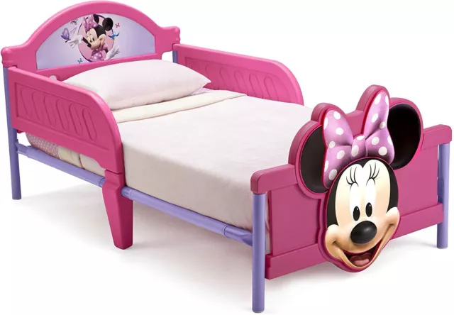 Disney Minnie Mouse Toddler Kids Junior Cot Bed 3D Pink Plastic Delta Children's