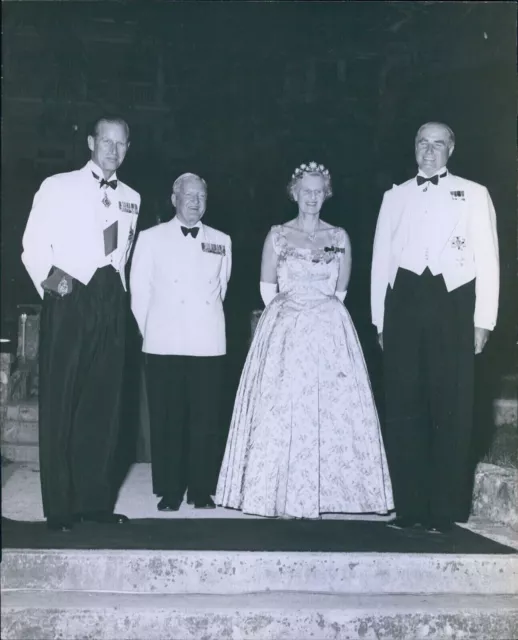 Vintage Prince Philip With Two Older Gentlemen Woman Smiling Royalty 8X10 Photo