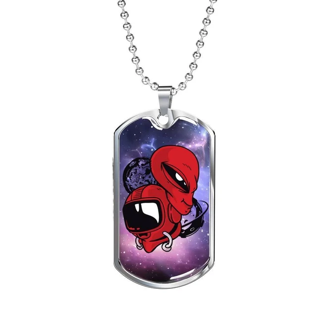 Alien UFO Fan Gift Alien UFO Fan Gift Red Astronauts Necklace Stainless Steel or