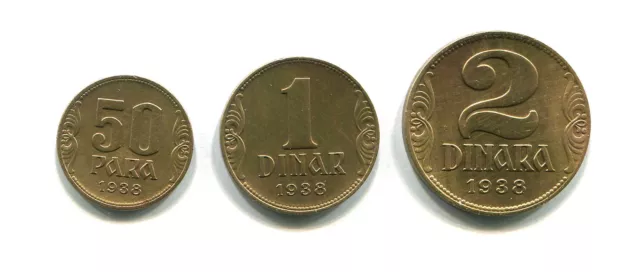 YUGOSLAVIA - Set of 3 Alumin.-Bronze Coins: 50 Para 1 2 Dinara 1938 KM#18 19 20