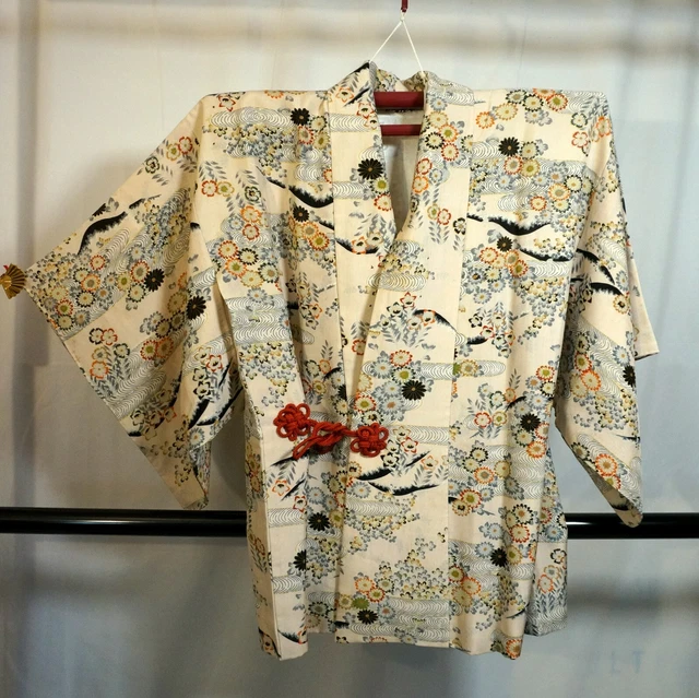Japanese kimono  "DOUCYUUGI" Half  kimono coat,Stream, Floral, L2' 11"...3137