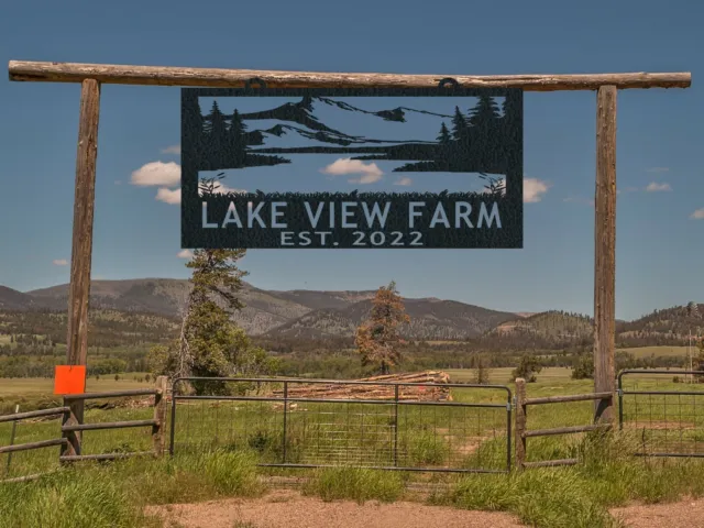 Large Entrance/ Gate Sign with Mountain Silhouette, Farm Decor, Metal, EST-S1426