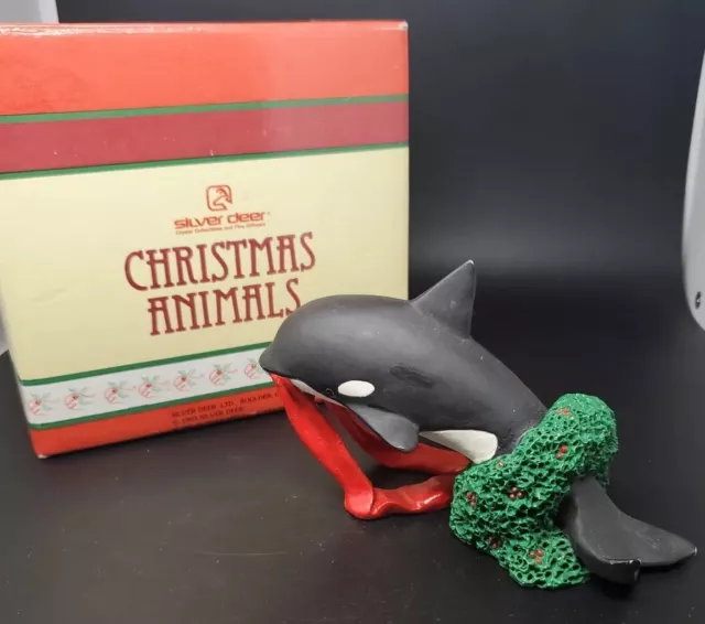 Tom Rubel Silver Deer Christmas Animals Killer Whale Orca Figurine Rare 1990
