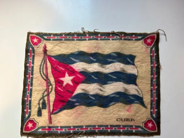 CUBA Felt Flag ~ Tobacco Flannel Used Antique Cigar Promotions 1913, 11” X 11”