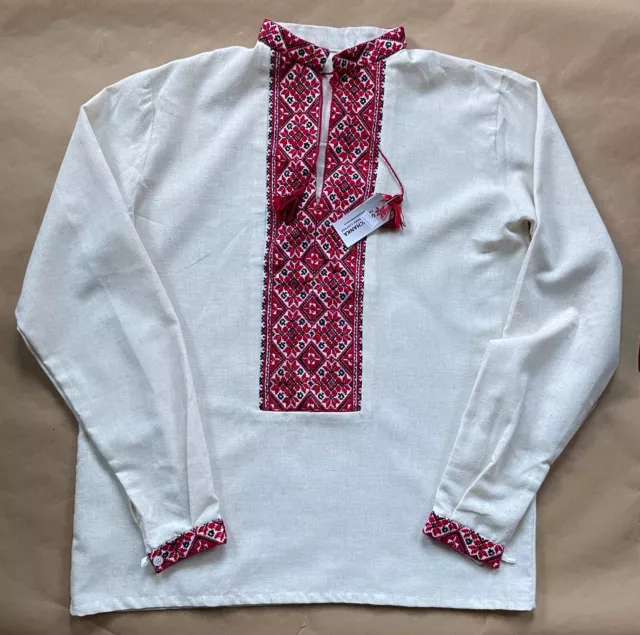 New mens Linen Shirt Traditional Ukrainian Vyshyvanka smaller M