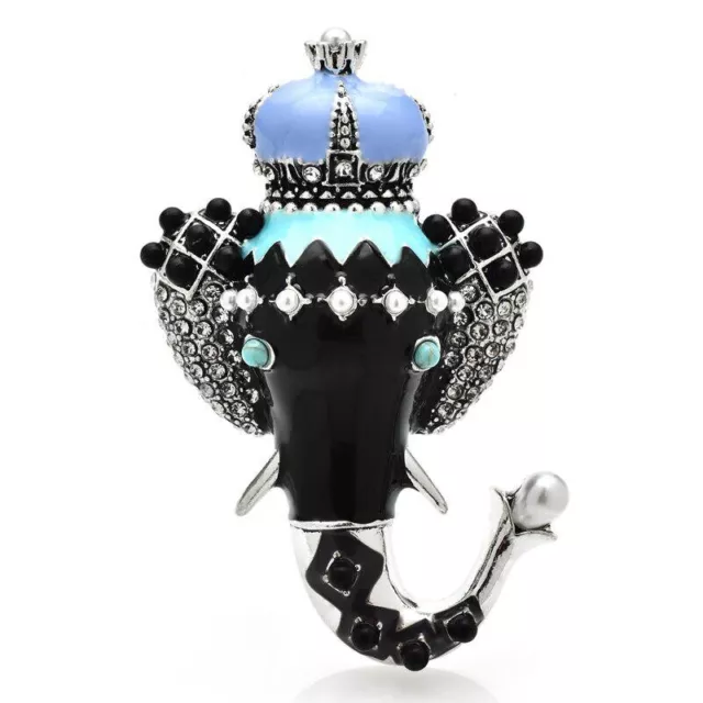 Women Men Enamel Wear Crown Rhinestone Corsage Elephant Head Brooch Pins Gifts