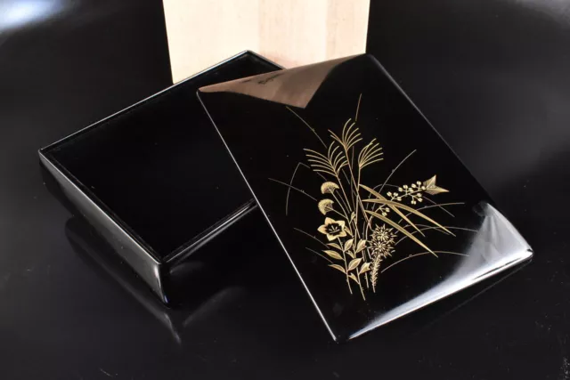 F7354: Japanese Wooden Wajima lacquer ware LETTER BOX . w/signed box