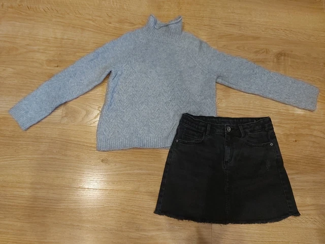 GONNA DENIM NERO ZARA RAGAZZA ❤️ ETÀ 8 7-8 grigio maglione tartaruga set outfit