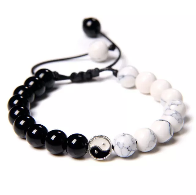 Yin und Yang Glücks-Armband Yoga Kettchen Onyx Howlith Heilsteine Verstellbar