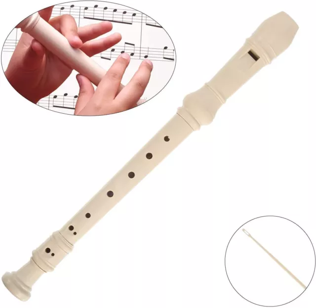 Soprano Recorder German Style 8 Hole Ivory Descant 3 Piece ABS Resin Clean Rod W