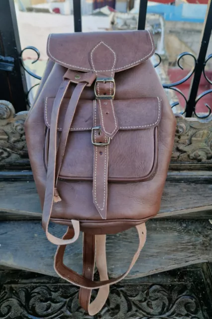 Moroccan handmade leather backpack rucksack medium BROWN new