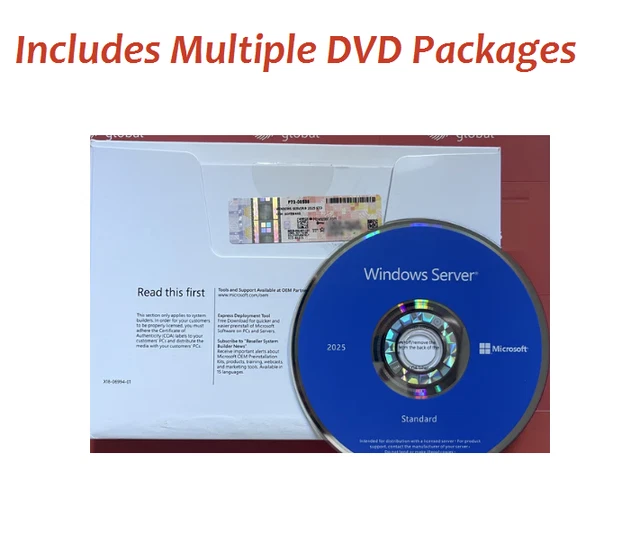TWO MICROSOFT WINDOWS Server 2025 Standard 64Bit DVD CD With Key Media ...