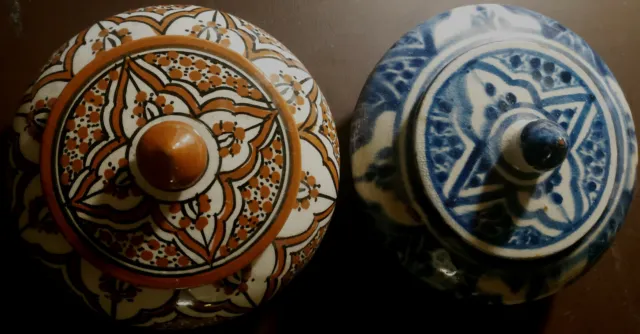 Maroc Deux Jolies Bonbonnières En Ceramique De Safi 1950 Decor Traditionnel Safi
