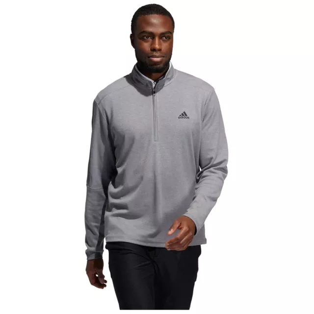Adidas Herren 3 Streifen halber Reißverschluss Sweatshirt grau Golf Pullover Fitnessstudio Lauf Top