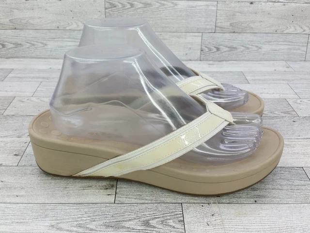 Womens Vionic 44tide II Slip On Thong Sandals Flip Flops Leather Size 8 Ivory