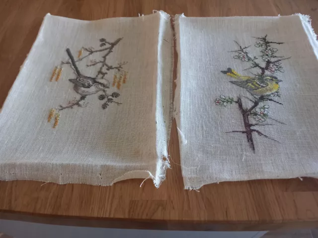 2  Very Nice Vintage  Completed cross Stitch of Birds on branch