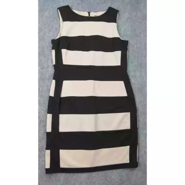 Ellen Tracy Dress Womens Size 10 Sheath Tan Black Stripes Sleeveless