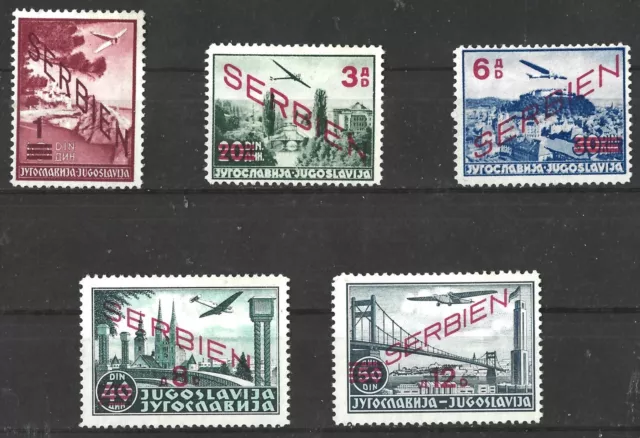 DR 1941, Besetzung Serbien, Flugpostmarken (MiNr. 26-30), ungebraucht mit Falz