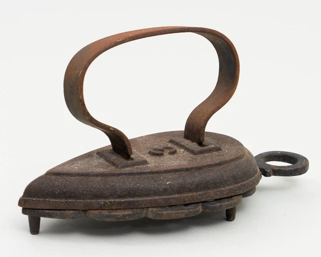 Antique Flat Sad Iron with Decorative Metal Trivet Cast Iron Model #3