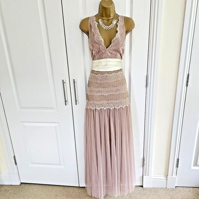 ZARA NUDE TULLE Lace Antique Style 1920 s Flapper Gatsby Sleeveless Maxi Dress 49.49 PicClick UK