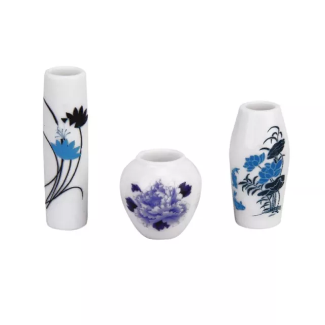 Set of 3Pcs  Miniature Plastic Flower Vase--- Painted Floral Y1H94135