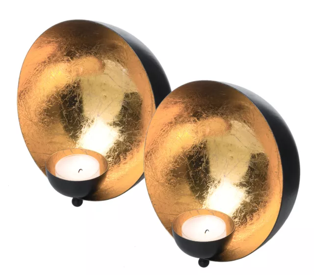 Metall Wand Teelicht Halter schwarz gold 15 cm - 2er Set - Deko Kerzen Leuchter