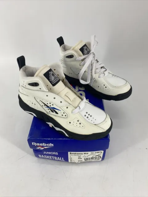 RARE Vintage Reebok Juniors Basketball Breakaway Mid Shoe White Youth Size 1.5