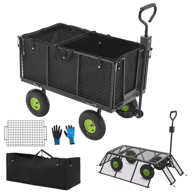 Juskys Metall Gartenwagen 550 kg belastbar - Handwagen mit Luftreifen, Plane & H
