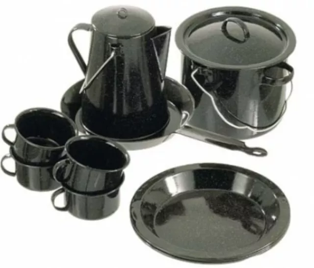 Enamel Cookware Camp Set 13 Pce 4 Mugs 4 Plates Coffee Pot Billy Fry Pan Camping 2
