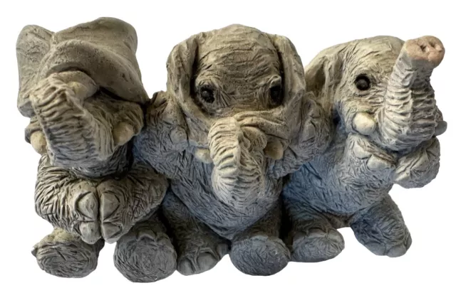 "Stone Critters" Elephants See, Hear, & Speak No Evil SC-423 - USA! Vintage