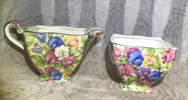 Royal Winton Grimwades Vintage Open Sugar Bowl Creamer Set England “Sweet Pea”