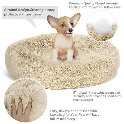 Large Shaggy Fluffy Pet Bed Dog Cat Donut Cuddler Cushion Mats Machine Washable