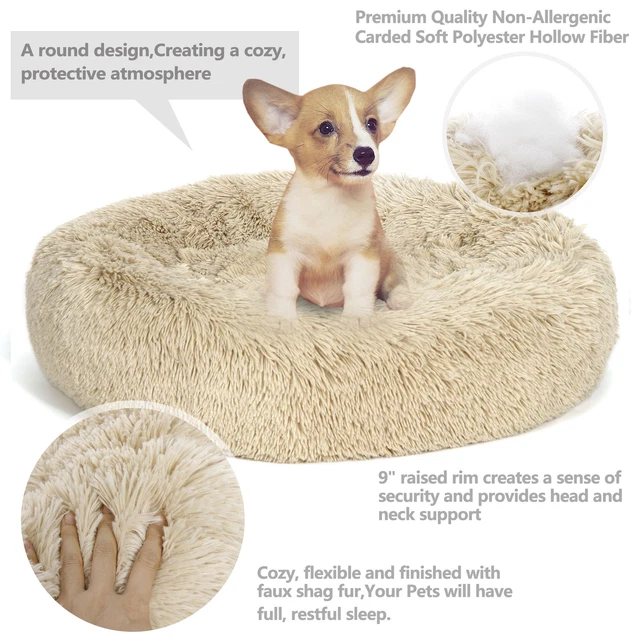 USED Fluffy Pet Bed Dog Large Shaggy Cat Donut Cuddler Cushion Mats Machine Wash