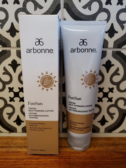 Loción autobronceadora teñida Arbonne FunSun - 5 oz. 100 % vegano aspecto natural ¡nuevo!¡!