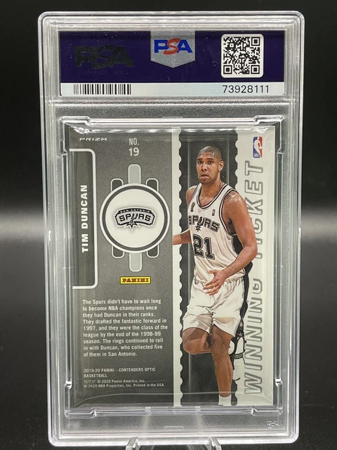 2019 Panini Contenders Tim Duncan Winner Ticket Blue Cracked Ice #19 PSA 10 2