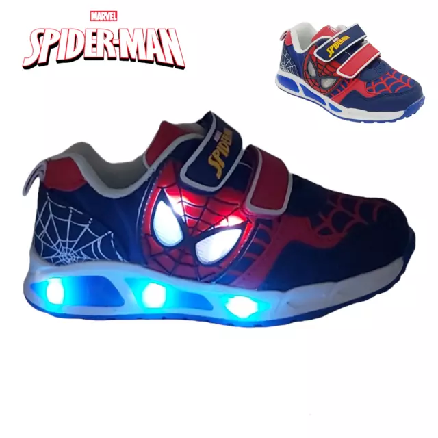 scarpe SPIDERMAN con luci LED da bambino ginnastica per bimbo a strappo LUMINOSE