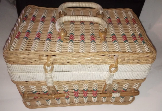 Vintage Sewing Basket Wicker With Compartment
