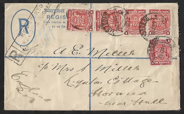 British South Africa Co. Rhodesia To Uk On Registered Cover 1908 Very Scarce