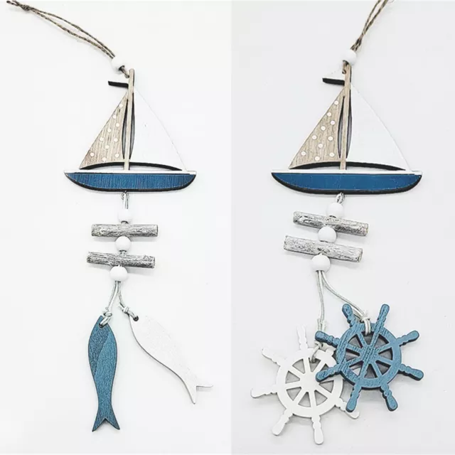 Creative Gift Wood Crafts Pendant Ocean Series Style Fish Boat Home Decoration