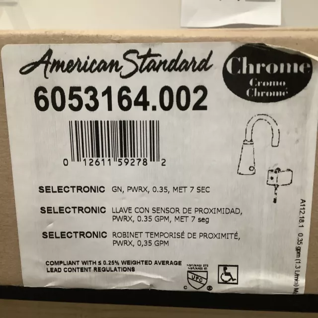 American Standard Proximity Faucet Chrome Selectronic Technology 603164.002 E7