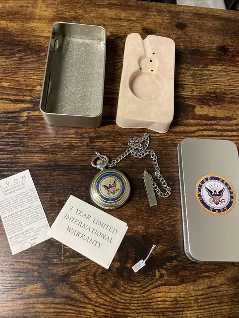 Avon U.S.  NAVY Pocket Watch with Necklace & keepsake box.MILITARY /VETERAN GIFT