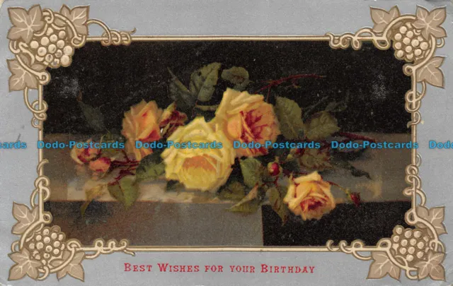 R158694 Greetings. Best Wishes for Your Birthday. Roses. Wildt and Kray. 1906