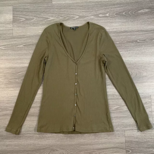 James Perse Los Angeles Top Womens Sz 4 Olive Green Ribbed Pullover Long Sleeve