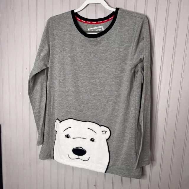 Coca-Cola Womens TSHIRT XL Gray Jersey & White Fleece Coke Polar Beer Holiday T