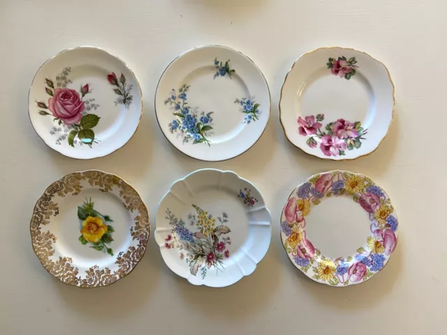 6 Vintage Bone China Cake Side Plates Roses Flowers Royal Albert Standard Roslyn