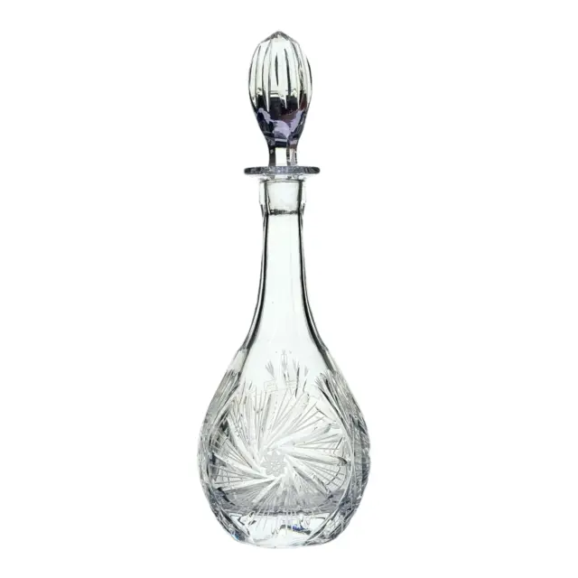 Vintage Crystal Glass Pinwheel Decanter Tall W/ Stopper Poland  14.25"